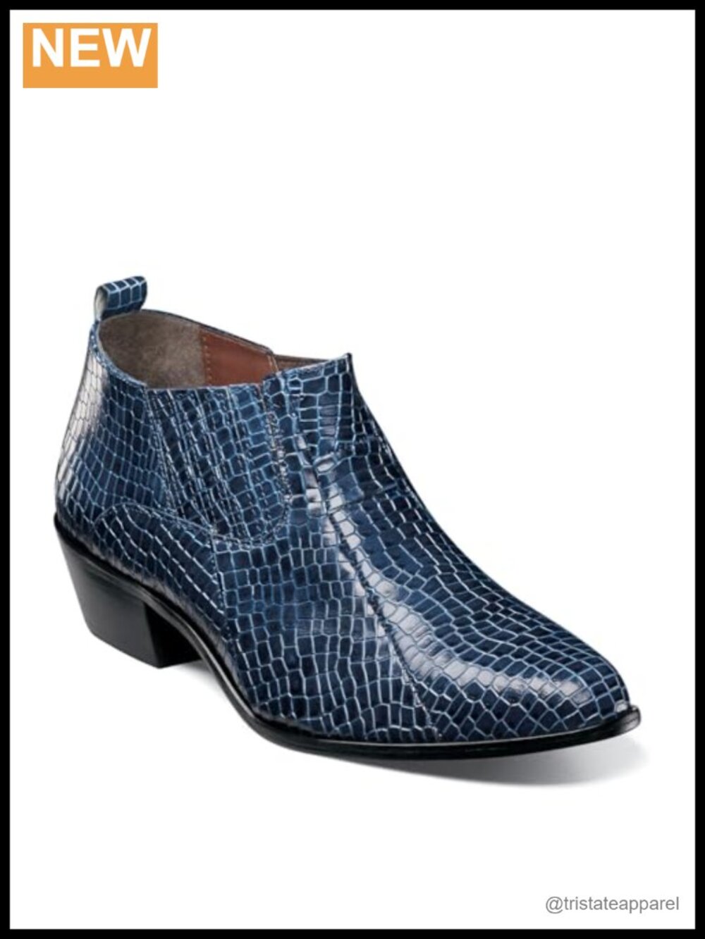 Mens Leather Ankle Bootie Block Heel Cushioned Insole Crocodile
